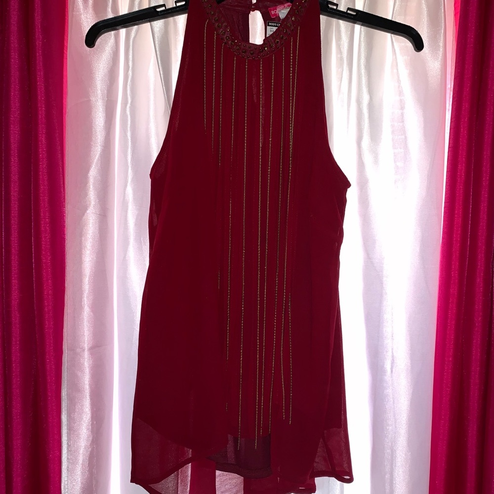 Wine Halter Type Collar Blouse